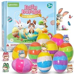 Qivatex Bath Bombs with Toys Inside, Easter Basket Stuffers, Natural & Organic Kids Bath Bombs, Bubble Bath Birthday Easter Gifts Set for Kid Boys and Girls Ages 3+