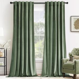 MIULEE Velvet Curtains 108 inches - Luxury Blackout Curtains for Bedroom Living Room Thermal Insulated Super Soft Window Drapes Rod Pocket & Back Tab, Sage Green, W52 x L108 inches, 2 Panels