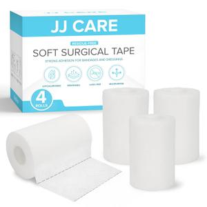 JJ CARE Soft Surgical Tape [Pack of 4], 4 x 10 Yards Soft Cloth Medical Tape for First Aid and Wound Care, Latex-Free, Breathable and Hypoallergenic Cloth Surgical Adhesive