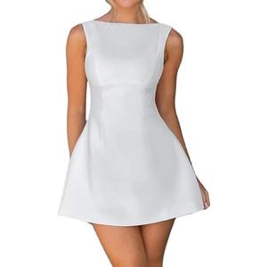 ABINGOO Women Sleeveless Mini Dress Summer Mock Neck Zipper Backless Slim A Line Dress Party Cocktail Bodycon Short Dresses Large