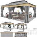 HOTEEL Gazebo 12x20, Outdoor Gazebo on Clearance with Double Ventilated Arc Roof, Privacy Curtains & Mosquito Netting, Easy Set up Canopy Tent with Stable Metal Frame for Patio, Gray (Windproof)