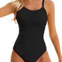Black Modest One Piece Swimsuit Women Tummy Control 2026 Long Torso Slimming Bathing Suit Cute Swim Suits Teen Girls, Medium