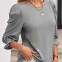 Tankaneo Womens 3/4 Length Sleeve Tops Dressy Casual Blouse Puff Sleeve Cute Trendy T Shirts with Smocked Cuffs (Gray)
