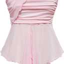 OYOANGLE Women's Sheer Ruffle Trim Halter Tops Asymmetrical Hem Ruched Sleeveless Fitted Crop Tops Y2K Party Top (X-Large, Pink)