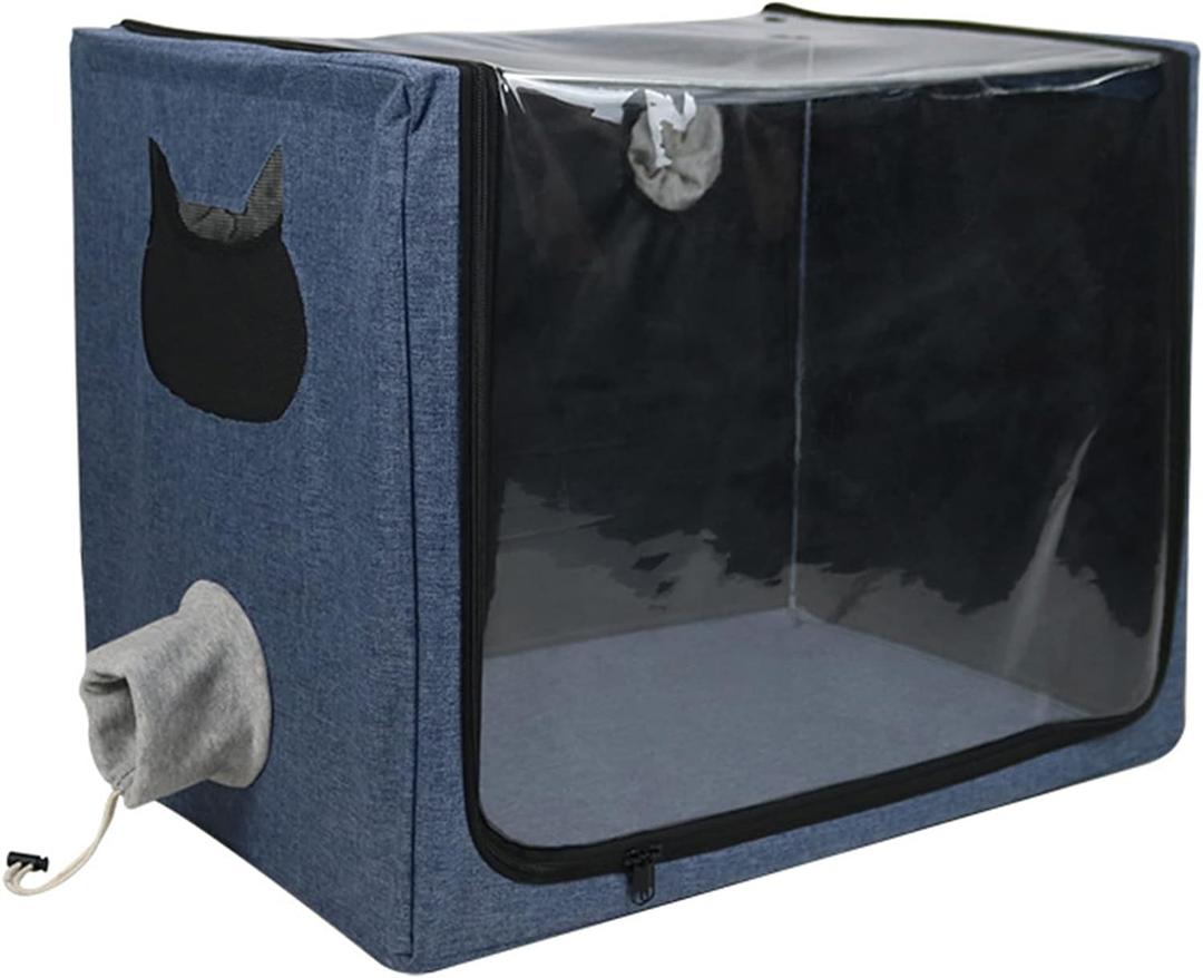 Pet Atomization Nest,Cat and Dog Atomization Box Oxygen Inhalation Machine Dedicated Folding Atomization Box,Small Pet Oxygen Inhalation Box ICU Cage-Grey 24 in,7ecr8-001