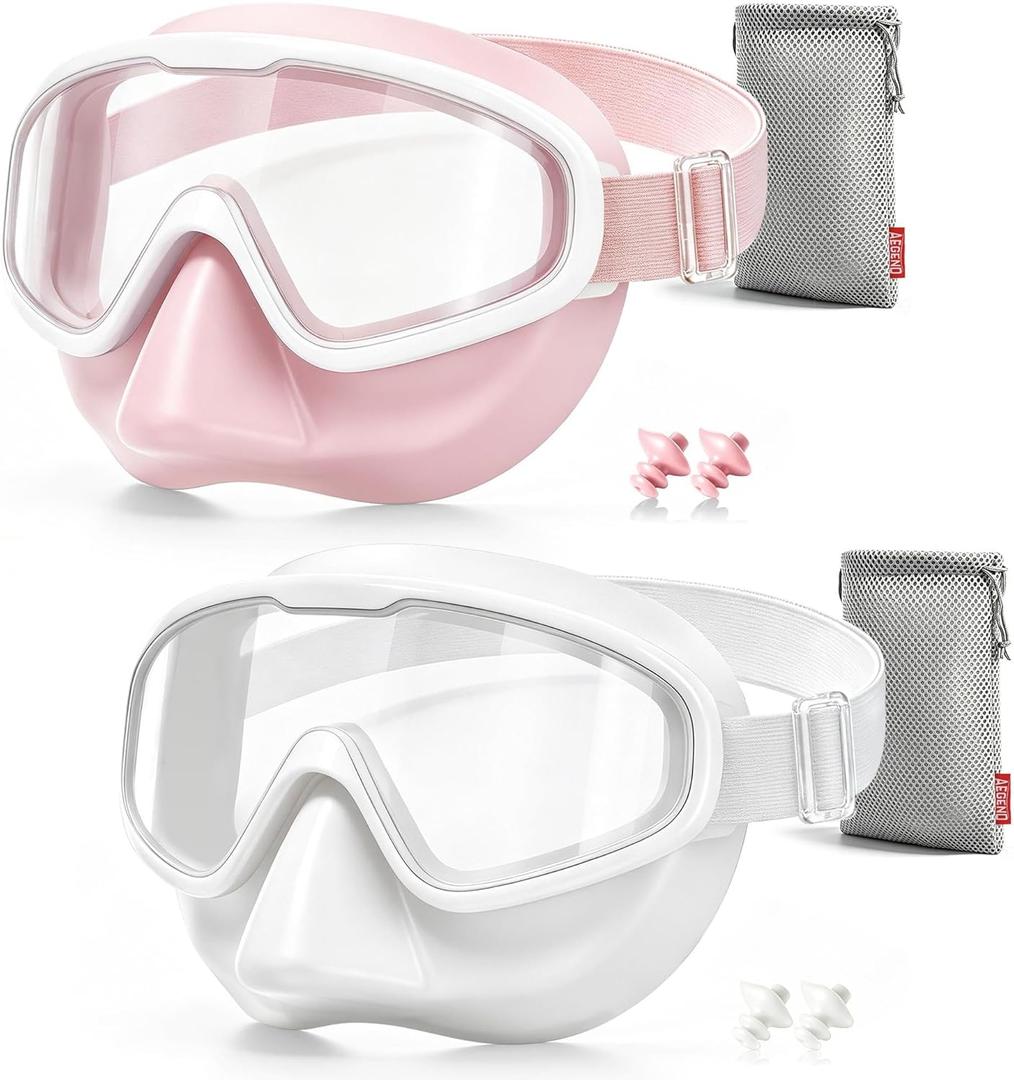 Aegend Swim Goggles with Nose Cover,No Hair Pull,UV Protection Wide View Fabric Swimming Goggles for 3-14 Kids Youth Adult