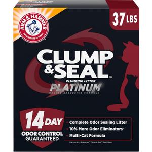ARM & HAMMER Clump & Seal Platinum Clumping Cat Litter Odor Control, Multi-Cat, 14-Day Odor Control, Online Exclusive Formula, 37 Lbs