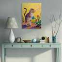 Funny Cat Gardening Canvas Wall Art Framed Print Painting Whimsical Animal with Flowers Wall Decor Artwork Poster Colorful Playful Scene for Kitchen Bathroom Office Country Decor 16x24 Inches