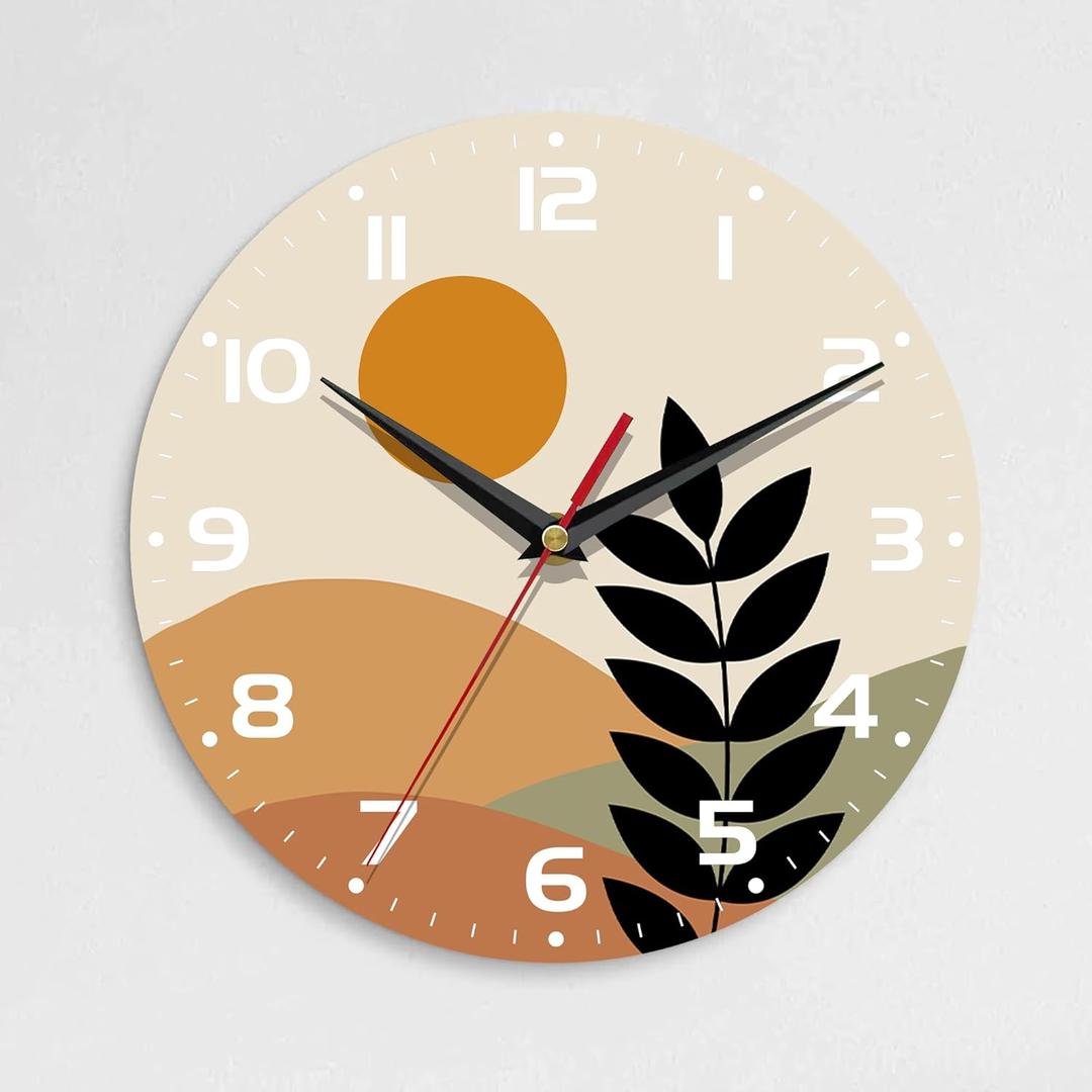 Wall Clock, 10 Inch Silent Non-Ticking Home Kitchen Decor, Battery Operated for Bathroom Bedroom Living Room Office(Abstract Minimalist Botanical)