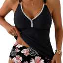 Aleumdr Tankini Swimsuits for Women 2 Piece Tummy Control Bathing Suit V Neck Tankini Top with High Waisted Bottom (XX-Large, Black)