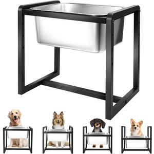 Adjustable Height Elevated Large Dog Water Bowls with Stainless Steel Bowls and Metal Stand4-Level (8/10/12/14 Inches) Pet Bowl for Dogs for Large Medium Dogs - Durable, Easy to Clean (2gallon) (2GLLON)