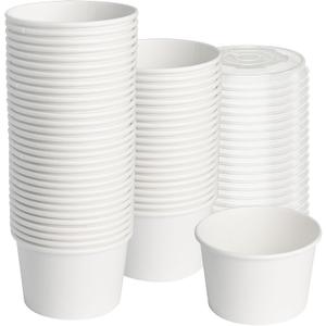 ESSENTIAL Paper Ice Cream Cups with Lids, 50pcs 8oz Disposable Dessert Bowls with Lids for Hot or Cold Food, Paper Snack Containers for Sundae, Frozen Yogurt, Soup (White)