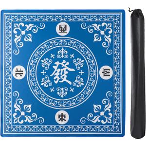 Mahjong Mat,31.5"x31.5" Blue Rubber Anti-Slip Mahjong Table Mat with 3 Dice & Carrying Bag for Mahjong, Card, Board & Tile Games