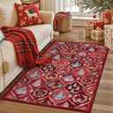 Lahome Christmas Area Rug 3x5, Washable Christmas Rugs for Living Room Bedroom, Soft Non Slip Red Xmas Low Pile Accent Carpet for Entryway Kitchen Winter Holiday Decor, Red