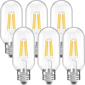 Tubular led Bulb, 4w e26 Bulb T45 T14,40 Watt Edison Vintage Bulbs, Warm White 3000k,Clear Glass, 500lm,Pack of 6