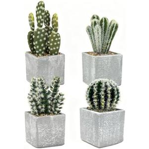 Airbirhom 4Pcs Realistic Faux Cactus Set, Lifelike Resin Mini Cacti in Pots - No-Care Artificial Plants for Home Office Desk Decor, Shelf, Party - Durable, Easy Clean, for Plant Lovers