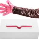Okllen 100 Pcs Long Gloves Disposable, 34.2 Inch Tearproof PE Shoulder Length Gloves, Waterproof & Oil-Resistant, for Field Dressing, Gutting, Veterinary, Cleaning, Pink