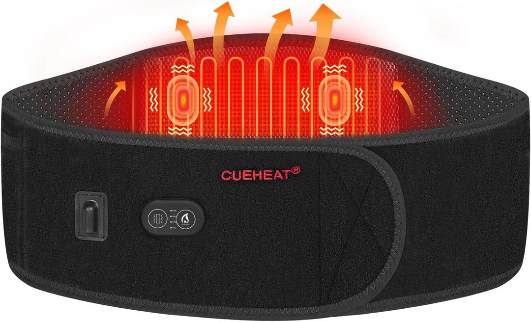 CUEHEAT Heated Waist Belt - Cordless Heating Pad for Low Back, Electrical Heating and Massage, Rechargeable Battery Powered (Black, 49 inches)