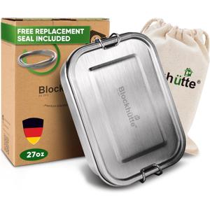 Blockhtte Stainless Steel Lunch Box I 27oz I with free sealing I Bento Box 3 Compartments, Leak-Proof Food Containers, Metal Lunchbox for Travel & Work, Eco-Friendly Meal Storage Solution (Silver)