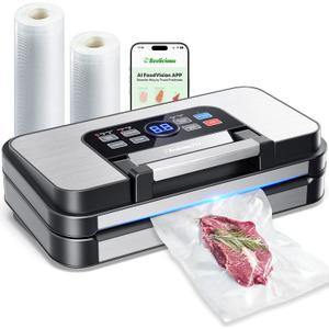 95Kpa Precision Pro Vacuum Sealer, with Double Heat Seal & Dual-Pump for Dry/Moist Food, 2X Strength, Food Vacuum Sealer Machine with Easy-Lock Handle, Built-in Cutter & Bag Storage, Stainless Steel