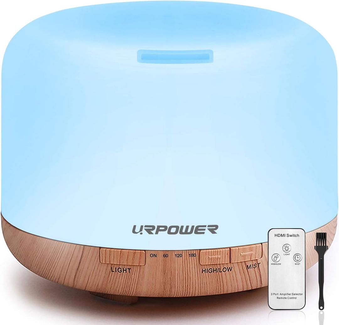 URPOWER 500ml Aromatherapy Essential Oil Diffuser Humidifier Room Decor Lighting with 4 Timer Settings, 7 LED Color Changing Lamp and Waterless Auto Shut-Off (A-yellow)