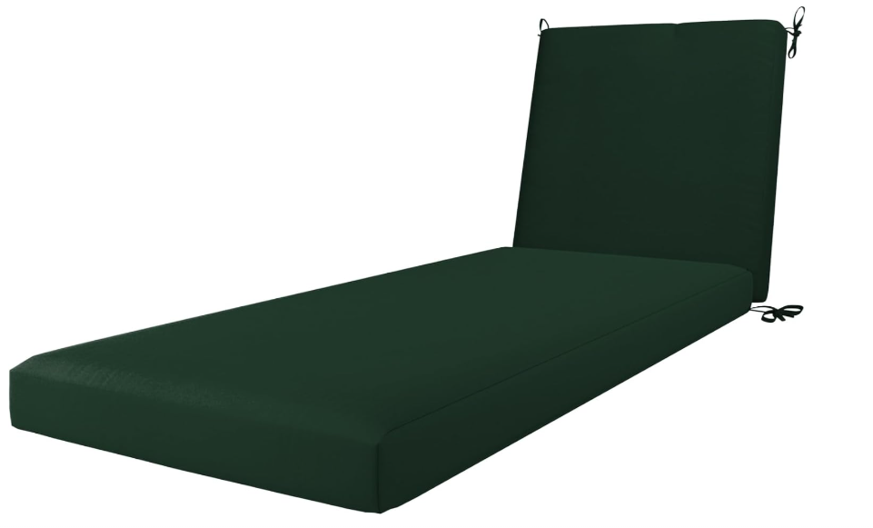 California Umbrella Outdoor Chaise Lounge Cushion, 24 x 78 Inch, Premium Outdoor Memory Foam, Fade Resistant Sunbrella Fabric, Patio Lounger Cushion with Fabric Ties, Forest Green