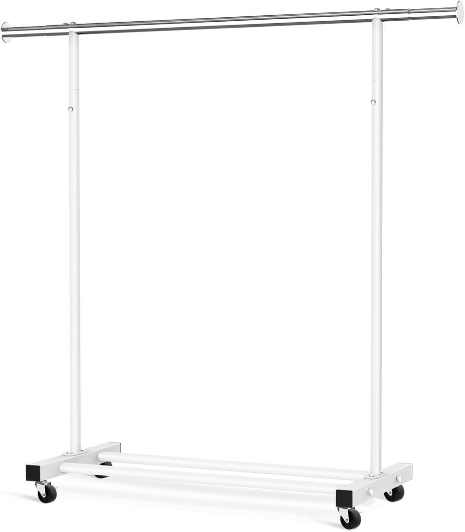 VICERII Clothes Rack, 130LB Capacity Heavy Duty Clothing Rack with Wheels and Bottom Shelf, 52.17 Inch Rolling Racks for Hanging Clothes, Coats, Shirts, Sweaters, Skirts, Dress, White (Single)