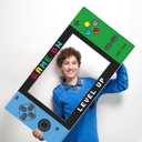 Video Game Photo Props Gaming Party Props Level Up Birthday Decoration Handheld Gaming Theme Decoration Photo Booth Frame Birthday Game Fans Video Gamer Party Supplies 31.5 x 15.9 Inch (Blue and Green)