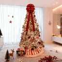 Red Velvet Christmas Tree Bows - Set of 3 Large 12x33 Inch Vintage Holiday Bows for Xmas Tree Decorations, Gift Wrapping, Garland, Party Decor for Indoor Outdoor Dilicoming