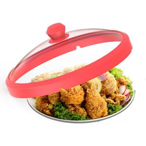 Microwave Glass Cover Splatter Guard Lid with Anti-scald Silicone Handles and Vented Edge for Food Pot Plate Cover 10.5 inch Red