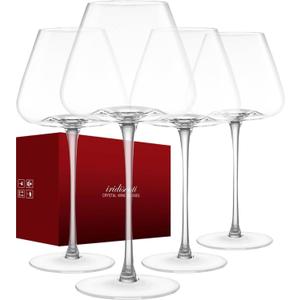 Hand-Blown 23.5OZ Crystal Wine Glasses Set of 4 for Pinot Noir, Burgundy, Bordeaux, Large Lead-Free Crystal Glasses with Unique Bottom Design for Red, White Wine, Big Oversized Glasses 