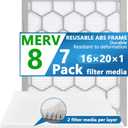 16x20x1 MERV 8 Air Filter,AC Furnace Air Filter,Reusable ABS Plastic Frame, 7 Pack Replaceable Filter Media (Actual Size: 15 3/4" x 19 3/4" x 3/4")