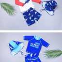 Boys Rash Guard Swimsuits Sets Shark Print Long Sleeve Bathing Suit Swimwear Set with Hat, 5-6 Years