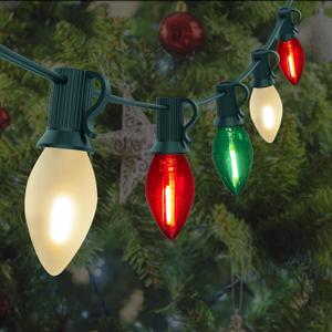 C7 LED Red, White and Green Christmas Lights, 25Ft Outdoor Christmas String Lights Shatterproof with 27 LED Clear Multicolor Bulbs, Connectable Vintage Christmas Lights for Patio Garden Backyard Decor