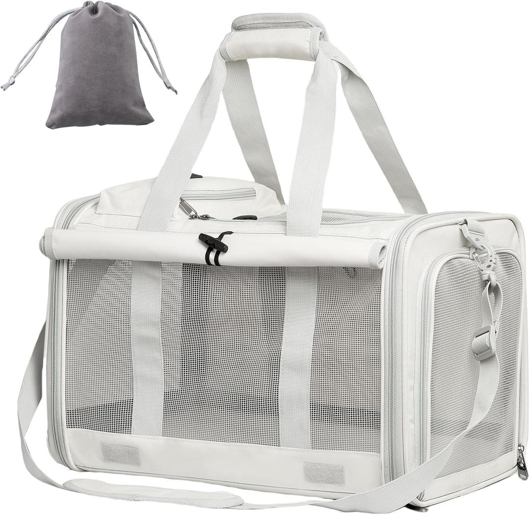 Cat Carrier and Dog Carrier is Designed for Pets Weighing up to 16 lbs.Soft-Sided,Durable and Collapsible Travel Carrier,Breathable Mesh for Ventilation,Adjustable Shoulder Strap for Comfort (New upgrade Beige)