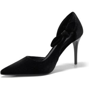 Coutgo Womens Stiletto High Heels Closed Pointed Toe Bow Pumps D'Orsay Wedding Bride Dress Shoes