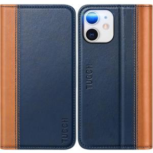TUCCH Case Wallet for iPhone 12 Pro/12 5G, PU Leather Folio with Kickstand [Card Slot] Cover [Protective TPU Interior Case] Compatible with iPhone 12/12 Pro 6.1-inch, Brown & Blue