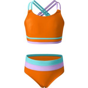 blibean Girls Swimsuit Teen Colorblock Bathing Suits, Orange, Size 12-13