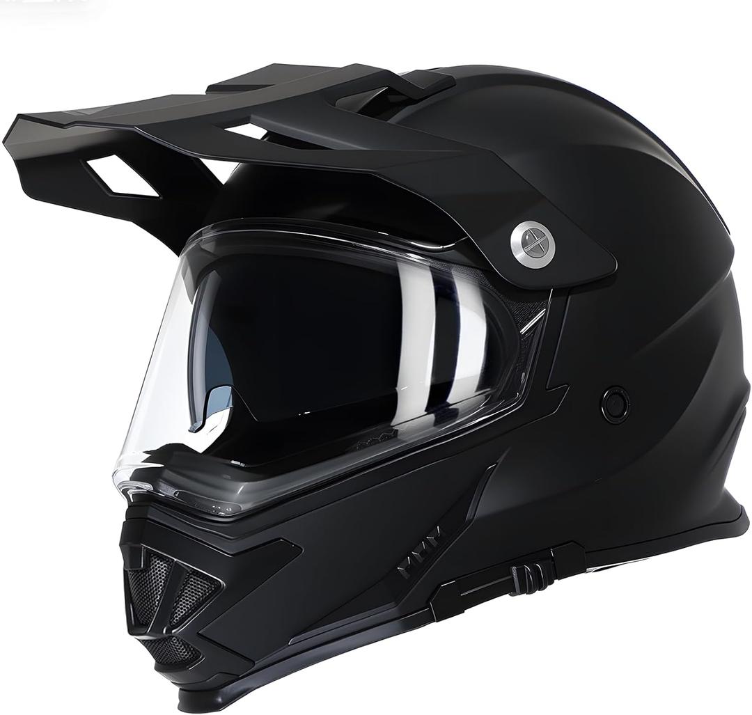 TRIANGLE Dual Sport Motorcycle Helmet Dirt Bike Helmets ATV Full Face Helmet for Adults Men with Internal Sunshield DOT Approved (Medium, Matte Black)