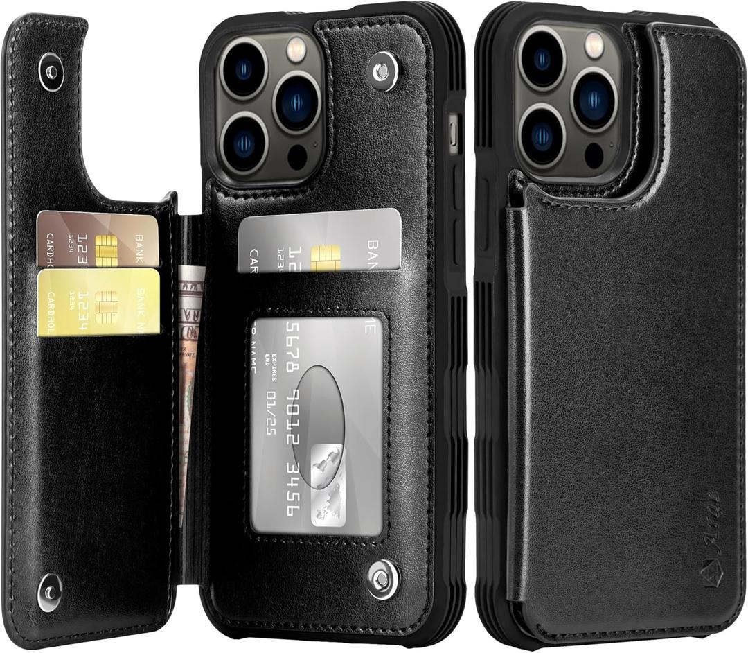 Arae for iPhone 13 Pro Max Case with Card Holder - Wallet Case with PU Leather Card Pockets Back Flip Cover for iPhone 13 Pro Max 6.7 inch - Black