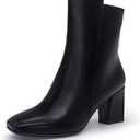 IDIFU Women's Ada Fashion Square Toe Ankle Boots Low Block Heel Short Boots Side Zipper Booties Shoes- Half Size Larger (9.5, Black Pu)