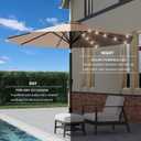 9FT Patio Umbrella with Solar Lights,Outdoor Market Umbrella with Tilt and Crank, LED Lighted Table Umbrella for Garden,Deck,Backyard,Pool,Beach (Beige)