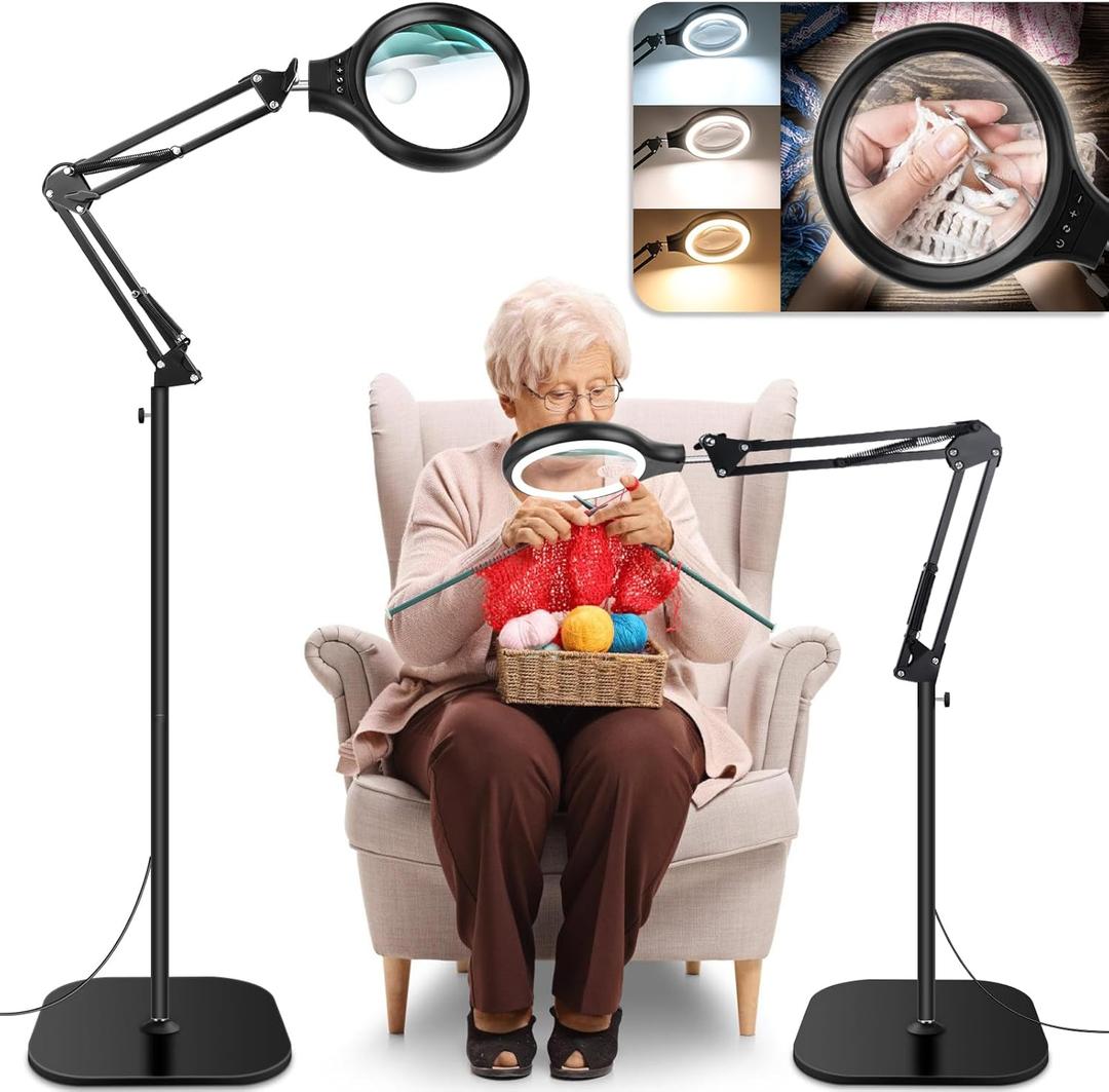 NZQXJXZ 30X 10X Large Floor Magnifying Glass with Light and Stand,36 LED Adjustable Height Floor Magnifying Lamp,2 in 1 Lighted Magnifiers for Close Work, Sewing,Crafts,Hobbies