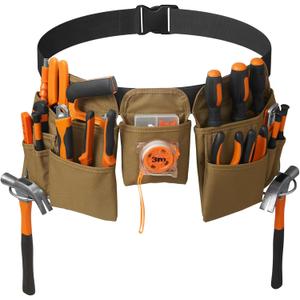 19 Pocket Tool Belts with Quick Release Buckle, Adjustable Utility Belt,Work Apron for Men and Women,for Garden,Electrician,Carpenter,Construction,Gifts(Khaki)