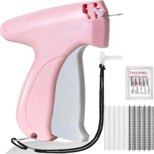 Stitch Gun for Clothes, Tagging Gun for Clothing, Micro Handheld Tag Gun Quick Stitch Sewing Gun, Portable Quick Clothing Fixer Hemming Tool Includes 6 Needles and 1000 Black White Fasteners (Light Pink-V)