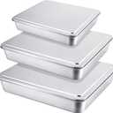 Tioncy 3 Set Stainless Steel Cake Pan with Lid 13/11/9 Inch Rectangle Sheet Baking Pan with Covers Bakeware with Lids for Cakes Breads Casseroles Fish Vegetables and More
