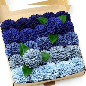 Artificial Wedding Dahlia Flowers 25 pcs Fake Roses with Stem for DIY Wedding Decor Centerpieces Arrangements Bouquets (Shades of Navy Blue)