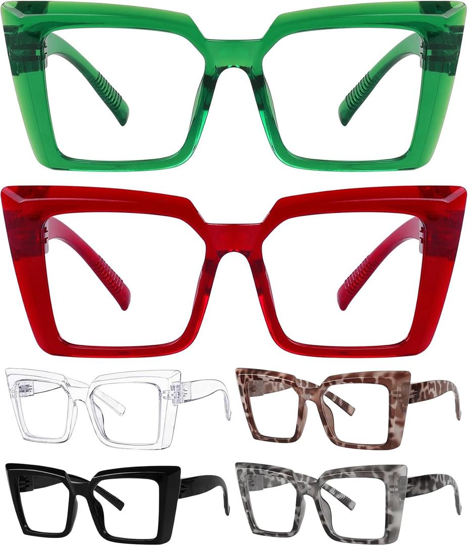 Eyekepper Oversize Metalless Screwless Spring Hinge Reading Glasses for Women - 6 Pack Large Frame Readers +1.00