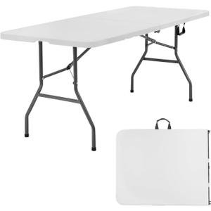 PayLessHere | 6FT Folding Table | Portable Plastic Table with Carry Handle | Waterproof & Foldable Table Design | Steel Frame with Lock | White | for Events, Camping, Indoor & Outdoor Use
