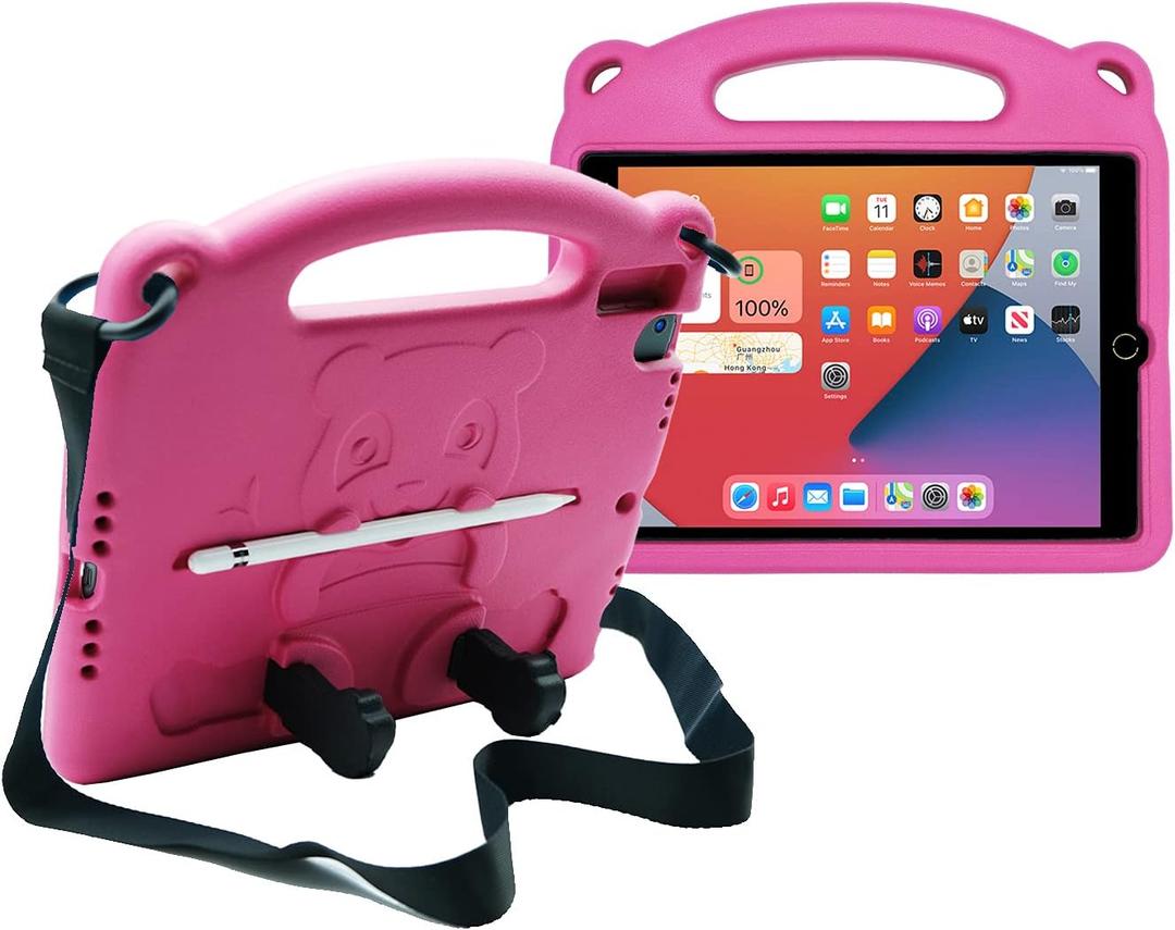 Kids Case for iPad 9th/8th/7th Gen (2021/2020/2019) 10.2 inch, iPad Air 3 10.5 inch, iPad Pro 10.5 inch (2017), Shock Proof Light Weight iPad 10.2''/10.5'' Case with Shoulder Strap (Rose)